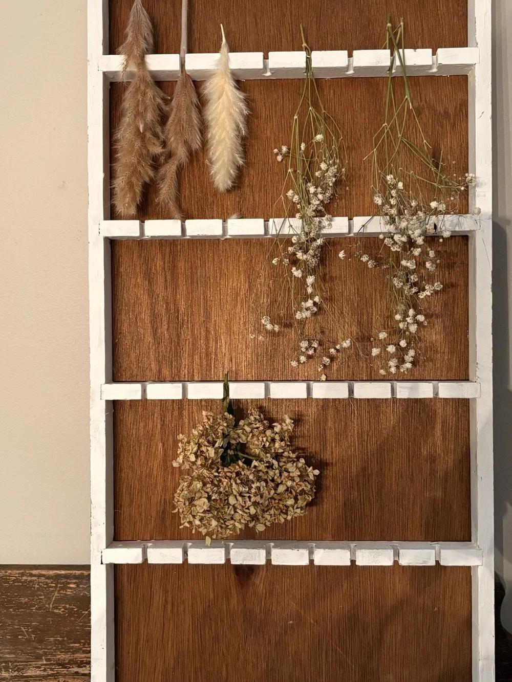 White & Brown Wooden Wall Hook Display - Home Wall Decor